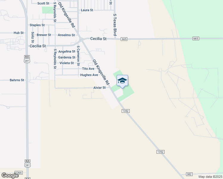 map of restaurants, bars, coffee shops, grocery stores, and more near 3051 Old Kingsville Road in Alice