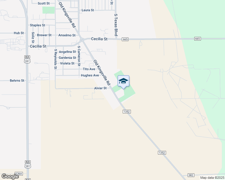 map of restaurants, bars, coffee shops, grocery stores, and more near 3051 Old Kingsville Road in Alice