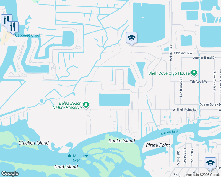 map of restaurants, bars, coffee shops, grocery stores, and more near 534 19th Street Northwest in Ruskin