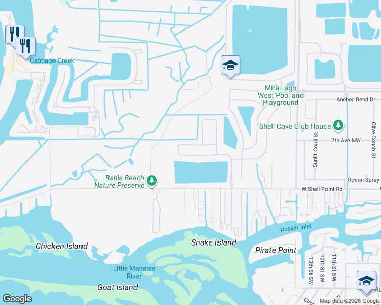 map of restaurants, bars, coffee shops, grocery stores, and more near 534 19th Street Northwest in Ruskin