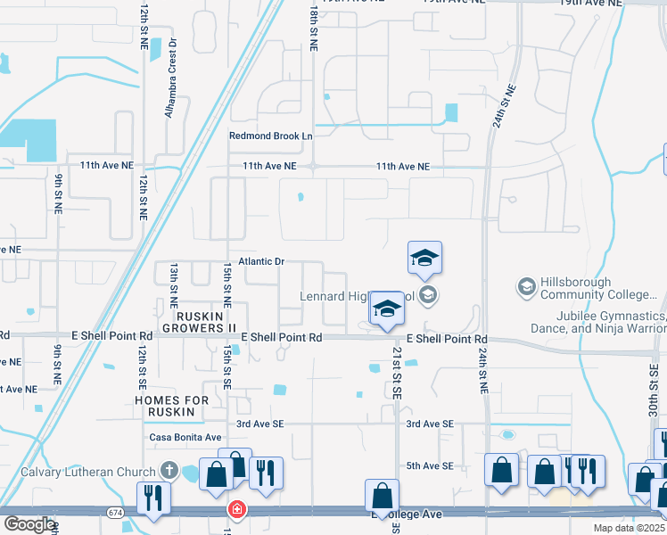 map of restaurants, bars, coffee shops, grocery stores, and more near 525 Laguna Mill Drive in Ruskin