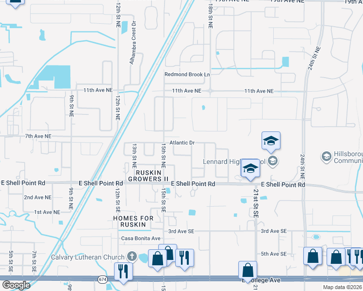map of restaurants, bars, coffee shops, grocery stores, and more near 1609 Atlantic Dr in Ruskin