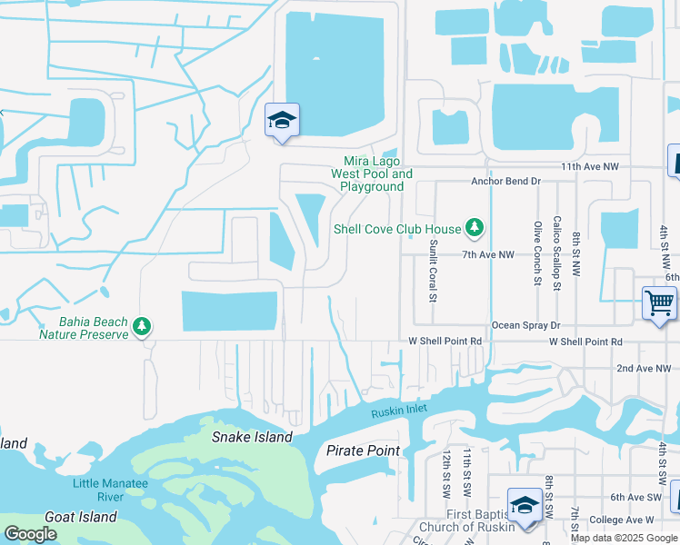 map of restaurants, bars, coffee shops, grocery stores, and more near 422 York Dale Drive in Ruskin