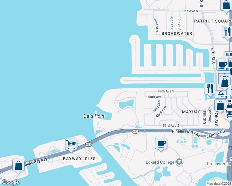 map of restaurants, bars, coffee shops, grocery stores, and more near 4743 Skimmer Way South in St. Petersburg