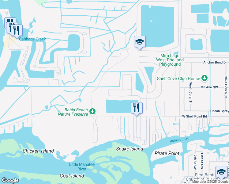 map of restaurants, bars, coffee shops, grocery stores, and more near 534 19th Street Northwest in Ruskin