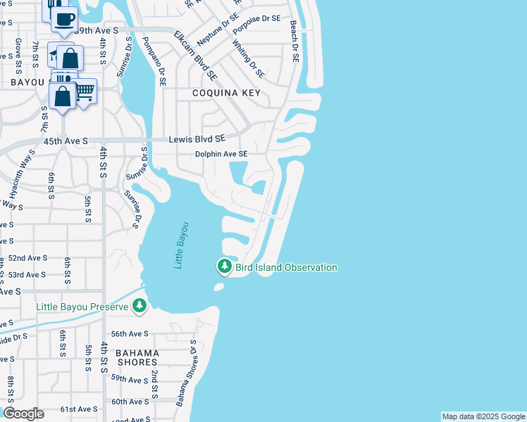 map of restaurants, bars, coffee shops, grocery stores, and more near 4872 Beach Drive Southeast in St. Petersburg