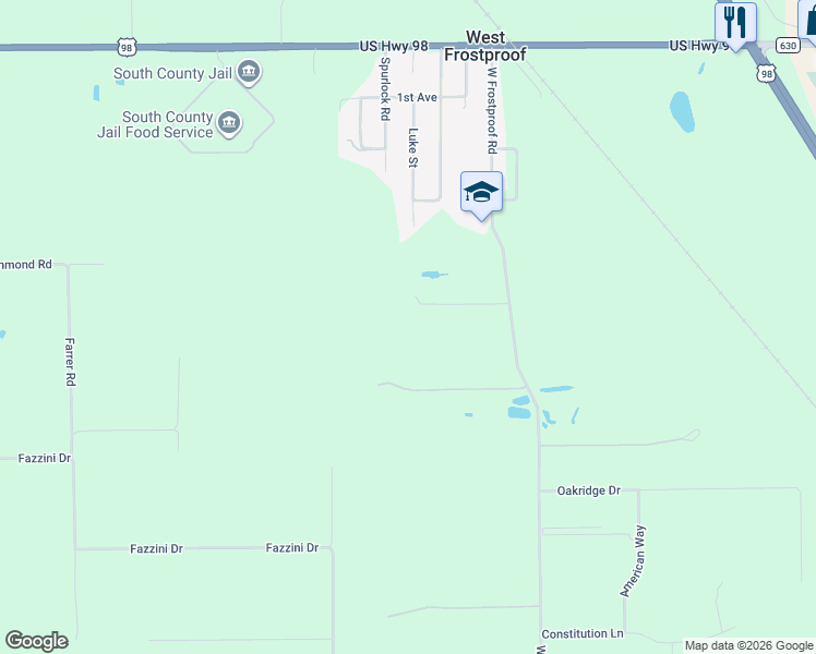 map of restaurants, bars, coffee shops, grocery stores, and more near 700 West Frostproof Road in Frostproof