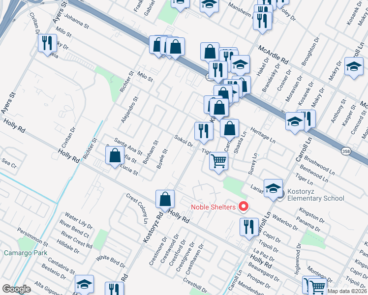 map of restaurants, bars, coffee shops, grocery stores, and more near 3113 Sokol Drive in Corpus Christi