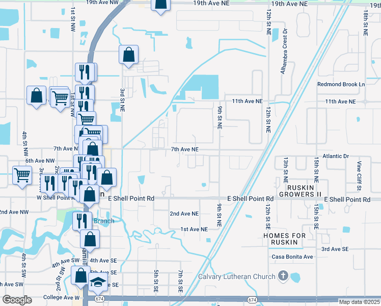 map of restaurants, bars, coffee shops, grocery stores, and more near 761 Royal Empress Drive in Ruskin