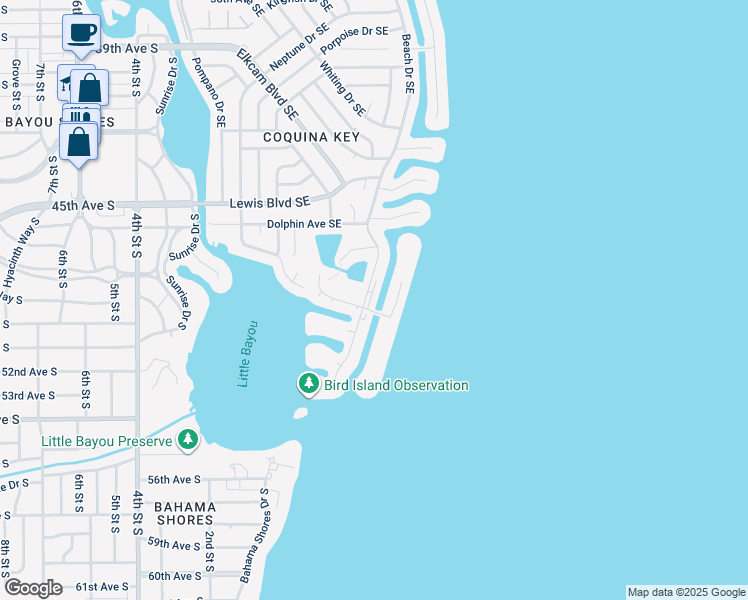 map of restaurants, bars, coffee shops, grocery stores, and more near 4859 Coquina Key Drive Southeast in St. Petersburg