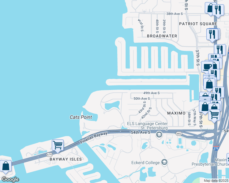map of restaurants, bars, coffee shops, grocery stores, and more near 4635 Dolphin Cay Lane in St. Petersburg