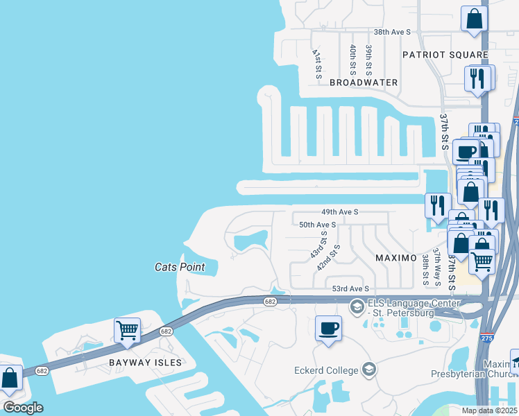 map of restaurants, bars, coffee shops, grocery stores, and more near 4635 Dolphin Cay Lane in St. Petersburg