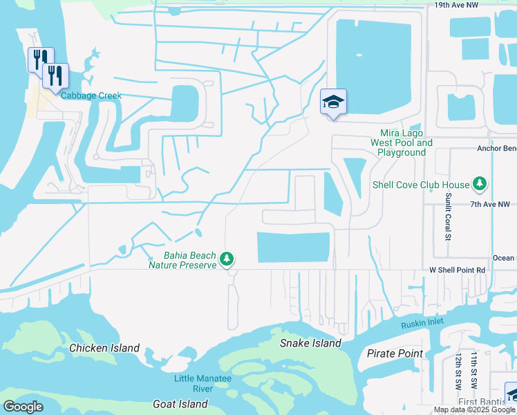 map of restaurants, bars, coffee shops, grocery stores, and more near 554 19th Street Northwest in Ruskin