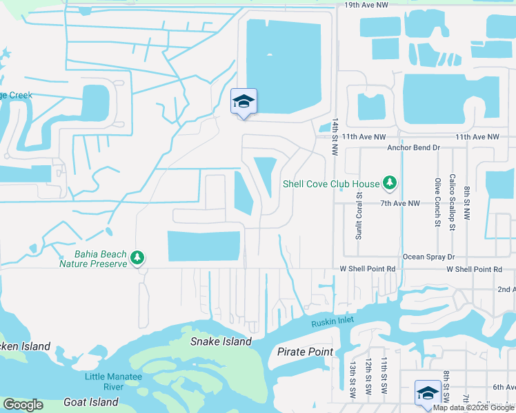 map of restaurants, bars, coffee shops, grocery stores, and more near 1747 Bonita Bluff Court in Ruskin