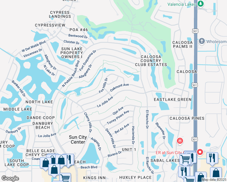 map of restaurants, bars, coffee shops, grocery stores, and more near 641 Oakmont Avenue in Sun City Center