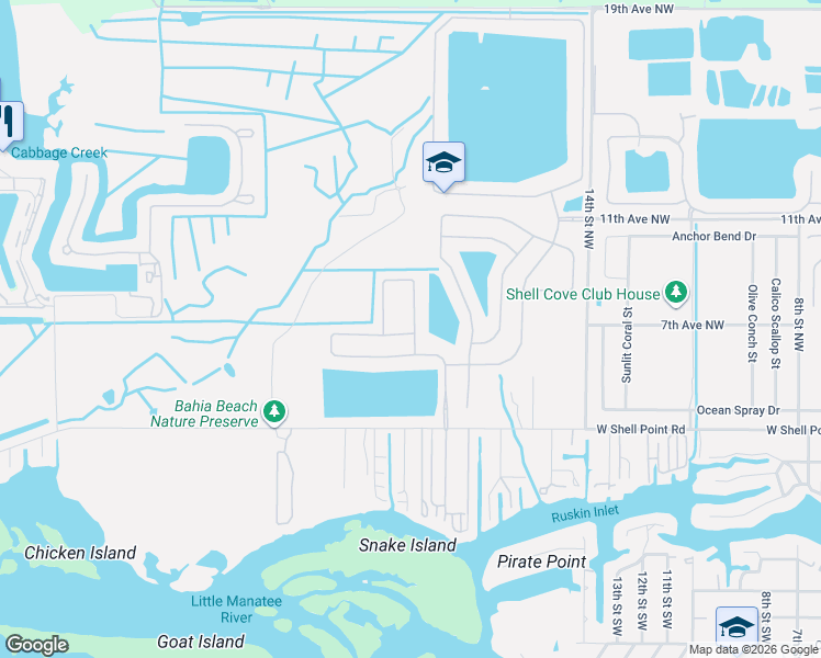 map of restaurants, bars, coffee shops, grocery stores, and more near 612 19th Street Northwest in Ruskin
