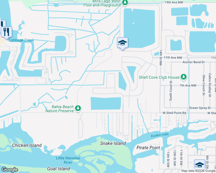 map of restaurants, bars, coffee shops, grocery stores, and more near 602 19th Street Northwest in Ruskin