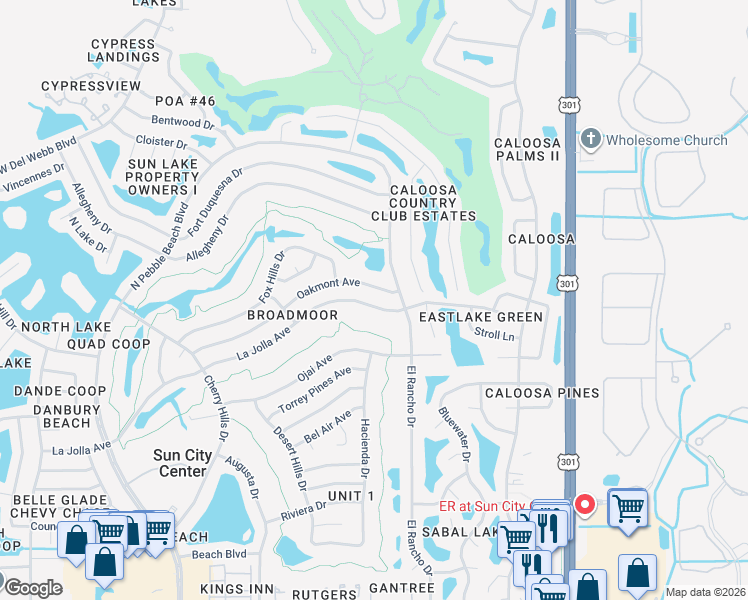 map of restaurants, bars, coffee shops, grocery stores, and more near 609 La Jolla Avenue in Sun City Center