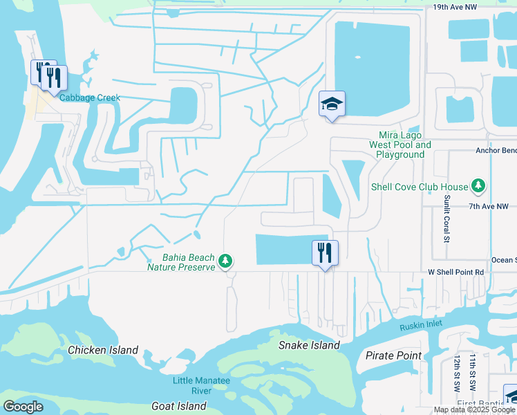 map of restaurants, bars, coffee shops, grocery stores, and more near 554 19th Street Northwest in Ruskin