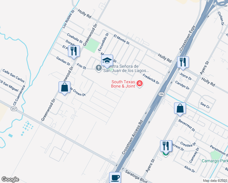 map of restaurants, bars, coffee shops, grocery stores, and more near 1826 Frio Street in Corpus Christi