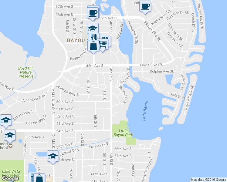 map of restaurants, bars, coffee shops, grocery stores, and more near 4818 4th Street South in St. Petersburg