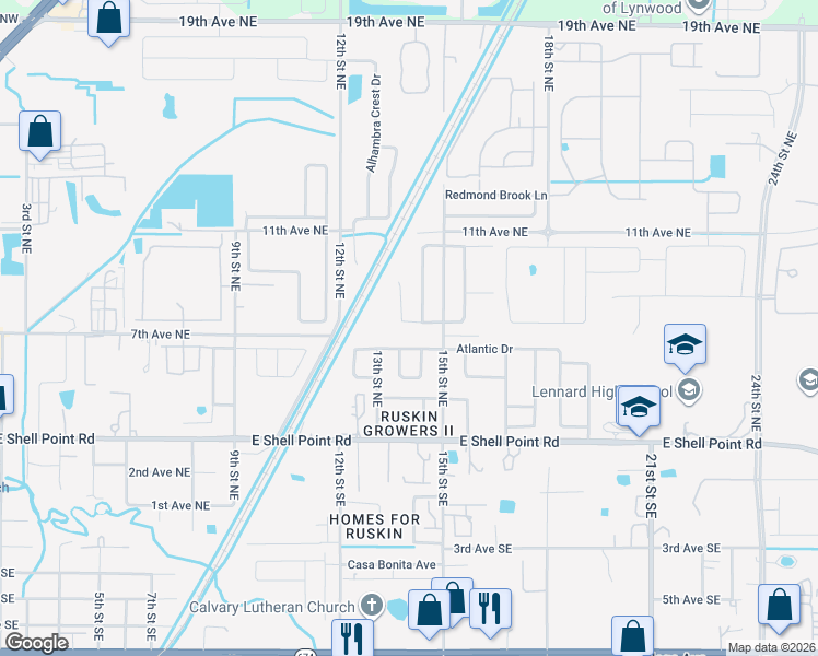 map of restaurants, bars, coffee shops, grocery stores, and more near 803 Cristelle Jean Drive in Ruskin