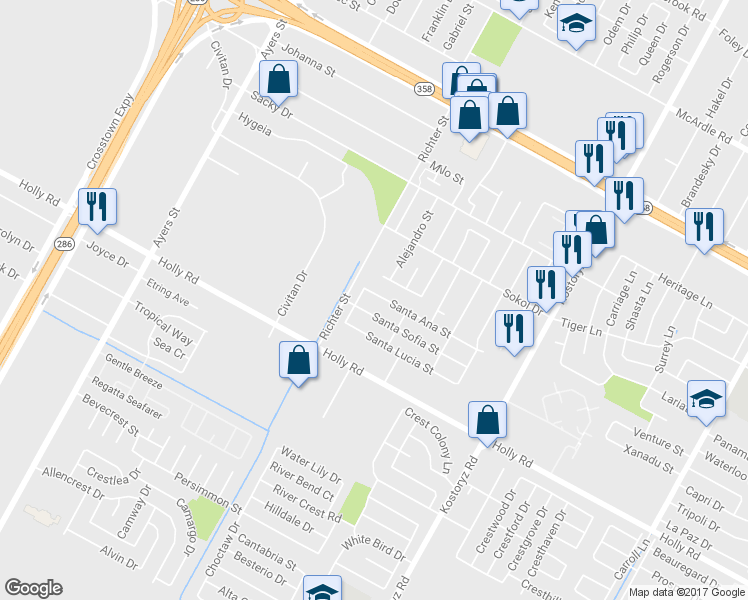 map of restaurants, bars, coffee shops, grocery stores, and more near 2913 Santa Ana Street in Corpus Christi