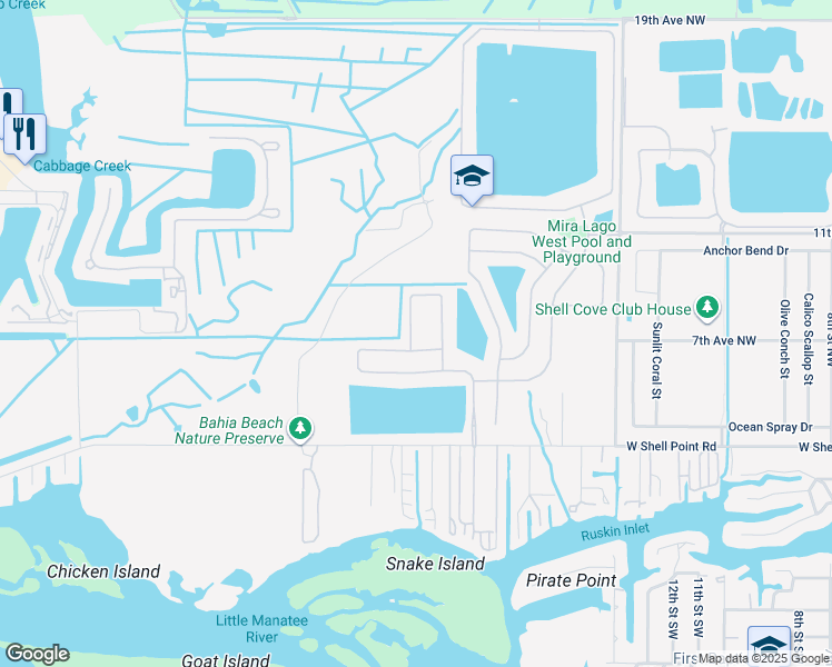 map of restaurants, bars, coffee shops, grocery stores, and more near 576 Vista Ridge Drive in Ruskin