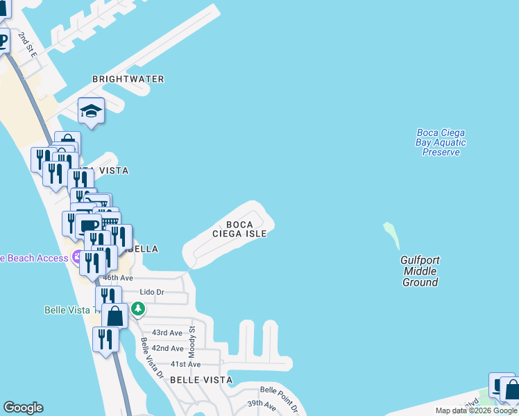 map of restaurants, bars, coffee shops, grocery stores, and more near 970 Boca Ciega Isle Drive in St. Pete Beach