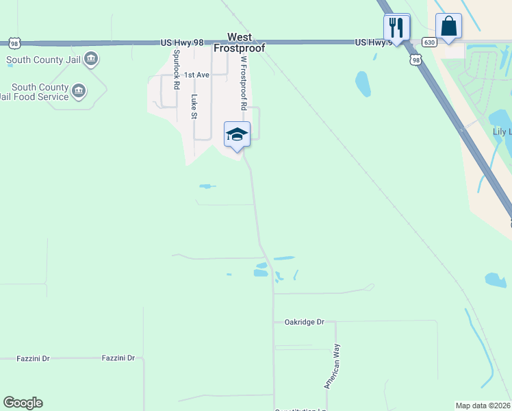map of restaurants, bars, coffee shops, grocery stores, and more near 700 West Frostproof Road in Frostproof