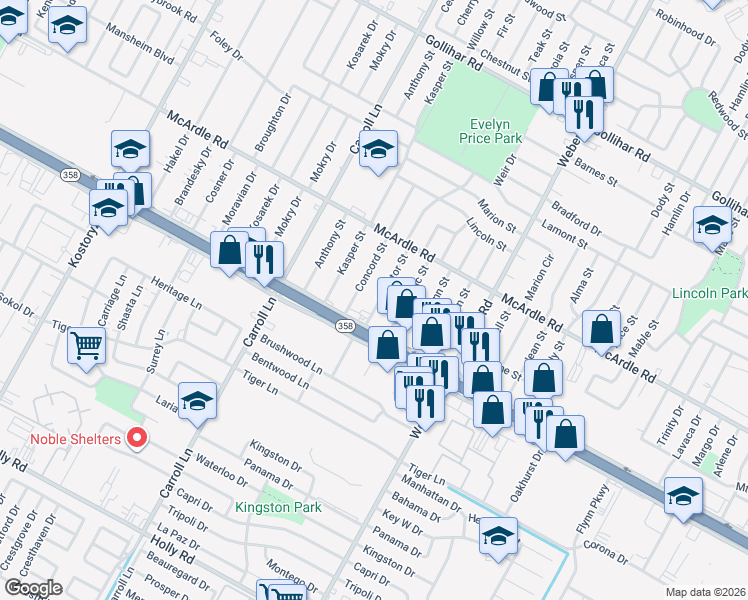 map of restaurants, bars, coffee shops, grocery stores, and more near 4954 Monitor Street in Corpus Christi