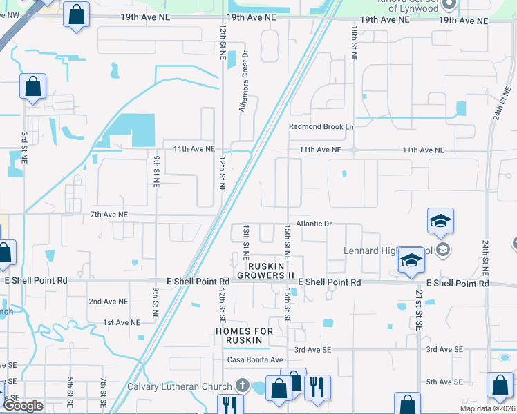 map of restaurants, bars, coffee shops, grocery stores, and more near 731 Cristelle Jean Drive in Ruskin
