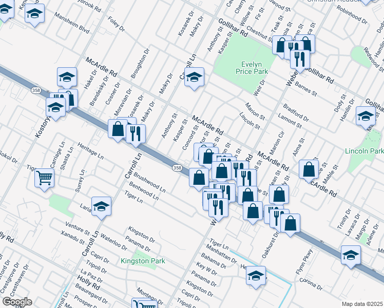 map of restaurants, bars, coffee shops, grocery stores, and more near 4954 Monitor Street in Corpus Christi