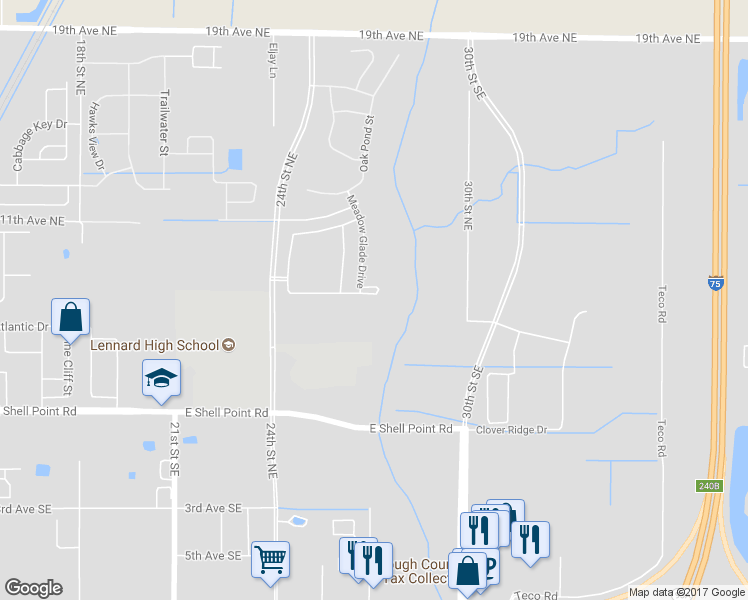 map of restaurants, bars, coffee shops, grocery stores, and more near 2320 Dovesong Trace Drive in Ruskin
