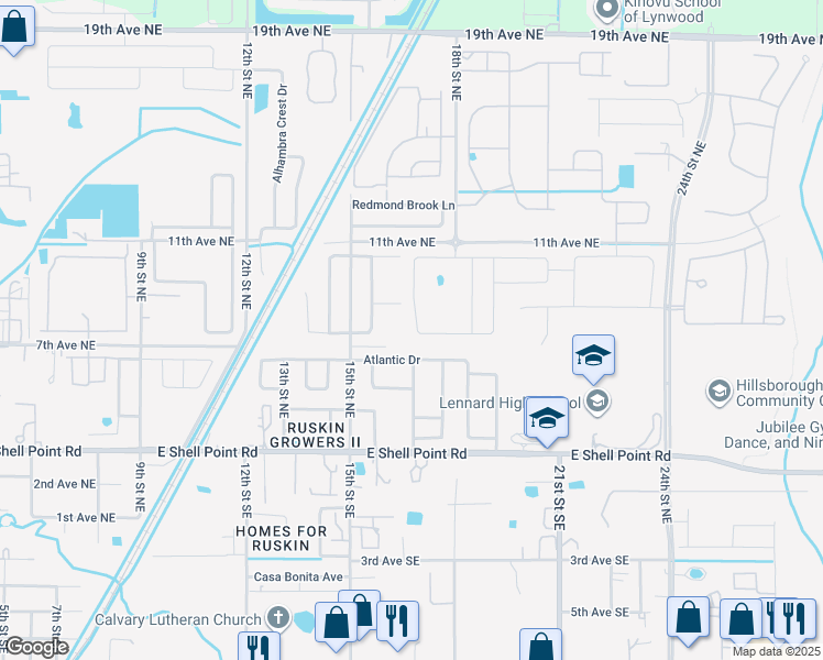 map of restaurants, bars, coffee shops, grocery stores, and more near 1732 Broad Winged Hawk Drive in Ruskin