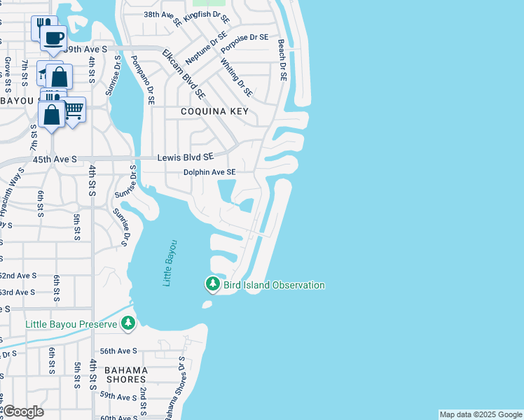 map of restaurants, bars, coffee shops, grocery stores, and more near 4814 Beach Drive Southeast in Saint Petersburg