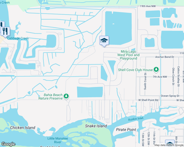 map of restaurants, bars, coffee shops, grocery stores, and more near 576 Vista Ridge Drive in Ruskin