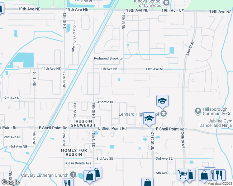 map of restaurants, bars, coffee shops, grocery stores, and more near 1721 Broad Winged Hawk Drive in Ruskin