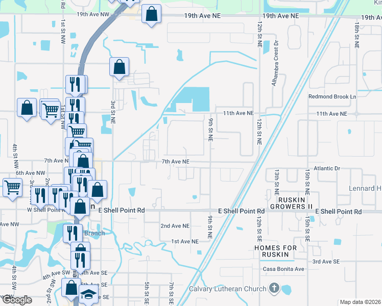 map of restaurants, bars, coffee shops, grocery stores, and more near 761 Royal Empress Drive in Ruskin