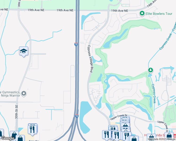 map of restaurants, bars, coffee shops, grocery stores, and more near 970 Cypress Village Boulevard in Ruskin