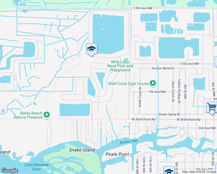 map of restaurants, bars, coffee shops, grocery stores, and more near 427 Stone Briar Drive in Ruskin