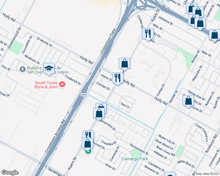 map of restaurants, bars, coffee shops, grocery stores, and more near 5745 Ayers Street in Corpus Christi