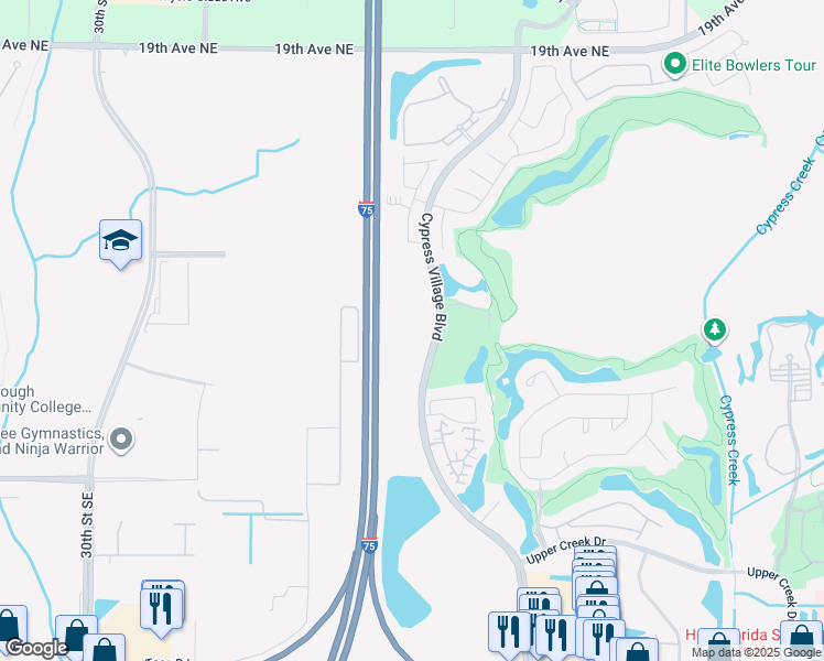 map of restaurants, bars, coffee shops, grocery stores, and more near 970 Cypress Village Boulevard in Ruskin