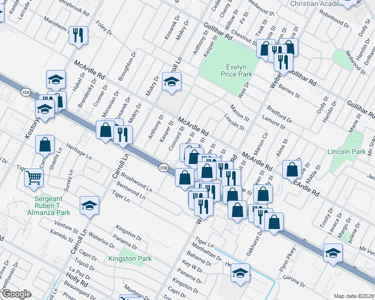map of restaurants, bars, coffee shops, grocery stores, and more near 4954 Monitor Street in Corpus Christi