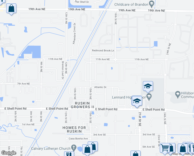 map of restaurants, bars, coffee shops, grocery stores, and more near 919 Cristelle Jean Drive in Ruskin