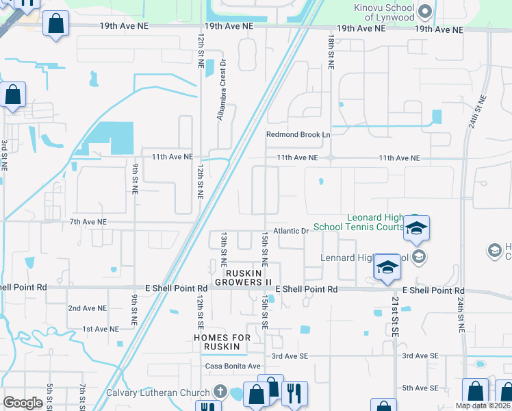 map of restaurants, bars, coffee shops, grocery stores, and more near 1407 Delano Trent Street in Ruskin