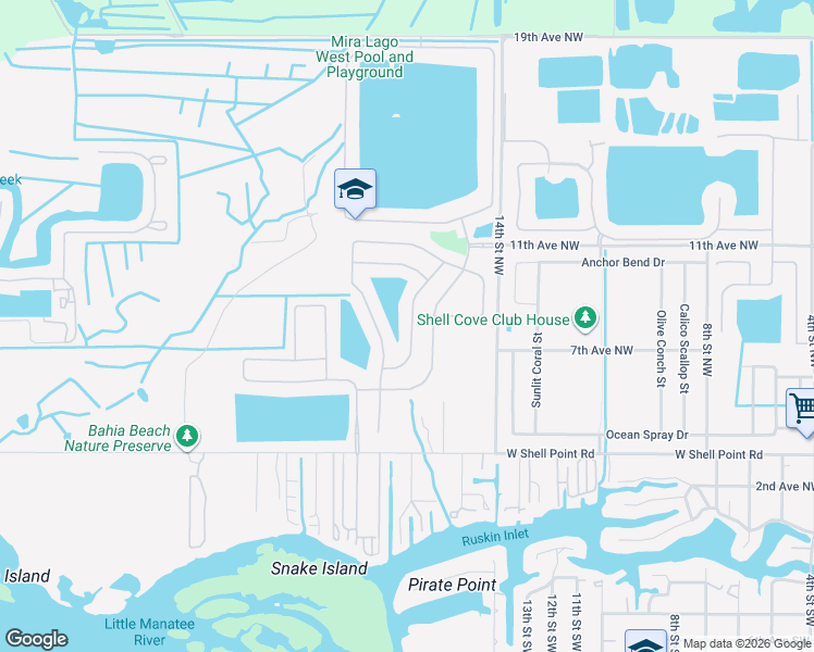 map of restaurants, bars, coffee shops, grocery stores, and more near 430 Stone Briar Drive in Ruskin