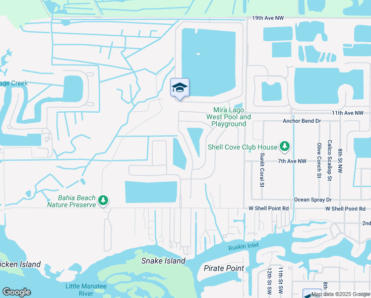 map of restaurants, bars, coffee shops, grocery stores, and more near 1724 Bonita Bluff Court in Ruskin