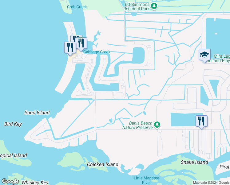 map of restaurants, bars, coffee shops, grocery stores, and more near 606 Sea Grape Drive in Ruskin