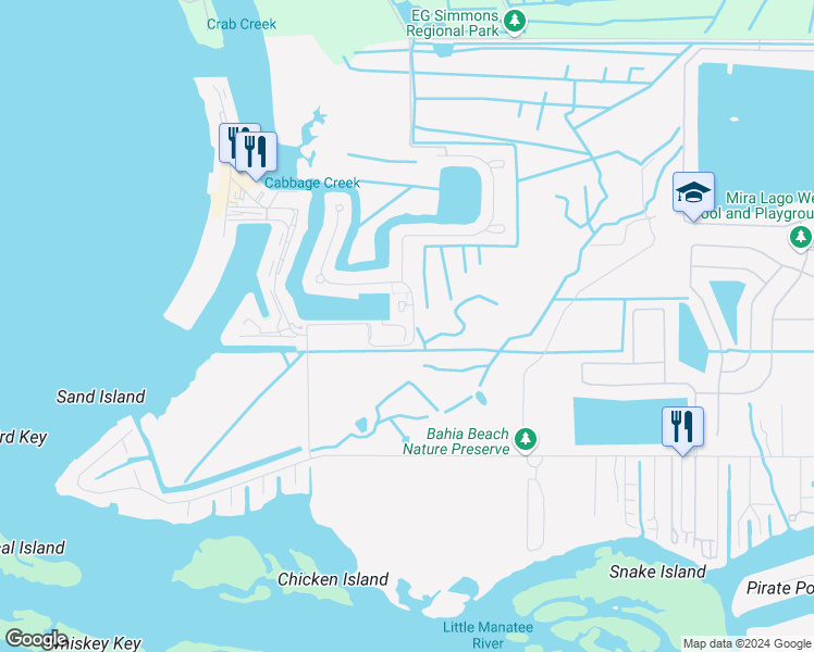 map of restaurants, bars, coffee shops, grocery stores, and more near 788 Seagrape Drive in Ruskin